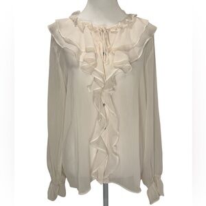Ann Taylor Ivory Ruffle Sheer Blouse - Size M